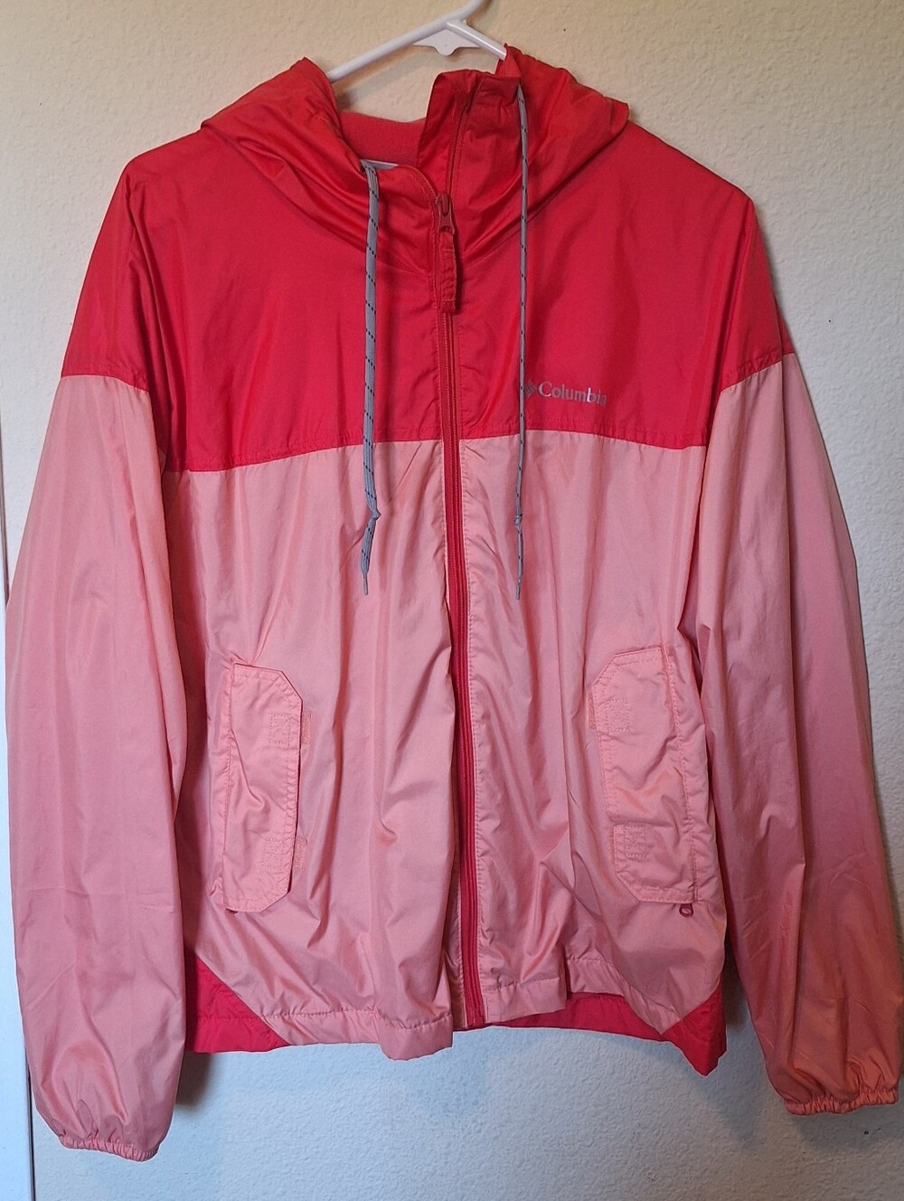 Columbia Pink Two-Tone Hooded Windbreaker Fleece Lined